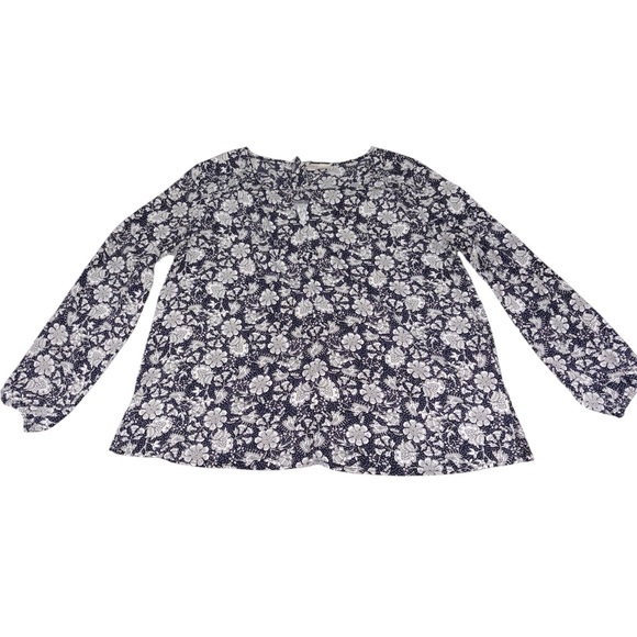LOFT Tops - LOFT Black and White Floral Long Sleeve Blouse Size Small